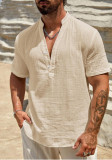 Men's Solid Stand Collar Short-Sleeve Fashion Shirt