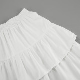 Chiffon White High-Waist A-Line Pleated Casual Skirt Autumn Fashion Short Skirt