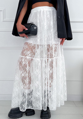 Sexy See-Through Lace A-Line Spring Summer Fashion Long Skirt