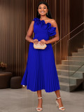 Women One Shoulder Slash Shoulder Formal Party Pleated Dress