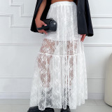 Sexy See-Through Lace A-Line Spring Summer Fashion Long Skirt