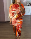 Women's Floral Side-Drawstring Loose Crop Top & Slim Side-Slit Mid-Length Skirt Set