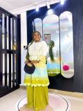 African Gradient Crinkle Plus Size Fashion Loose Casual Chic Two-Piece Pants Set