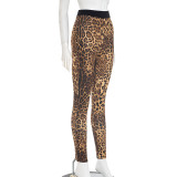 Women's Sexy Leopard Print Contrast Patchwork Tight-Fitting Straight-Leg Pants