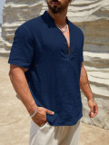 Men's Solid Stand Collar Short-Sleeve Fashion Shirt