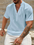 Men's Solid Stand Collar Short-Sleeve Fashion Shirt