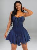 Plus Size Sexy Lace-Up Sleeveless Strap Denim Dress