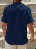 Men's Solid Stand Collar Short-Sleeve Fashion Shirt