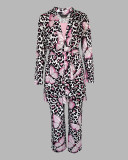 Women's Printed Strap Top + Pants + Coat Three-Piece Set With Belt