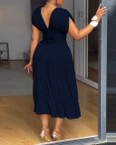 Red V-Neck Sleeveless Slim Waist Pleated A-Line Long Dress