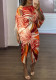 Women's Floral Side-Drawstring Loose Crop Top & Slim Side-Slit Mid-Length Skirt Set