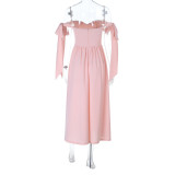 Bow Strap Slim Waist Sexy Low Back Dress Chic Long Gown