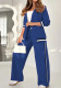Fashion Solid Chic Career Rib Knit Two-Piece Pants Set