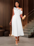 Women One Shoulder Slash Shoulder Formal Party Pleated Dress