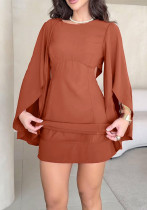 Solid Color Bell Sleeve Low Back Tie-Waist Culotte Jumpsuit Solid Color Bell Sleeve Low Back Tie-Waist Culotte Jumpsuit