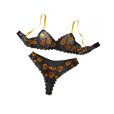 Erotic Lingerie Pumpkin Skeleton Print Bra Halloween Role-Play Sexy Set