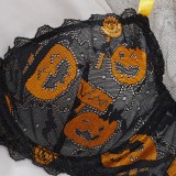 Erotic Lingerie Pumpkin Skeleton Print Bra Halloween Role-Play Sexy Set