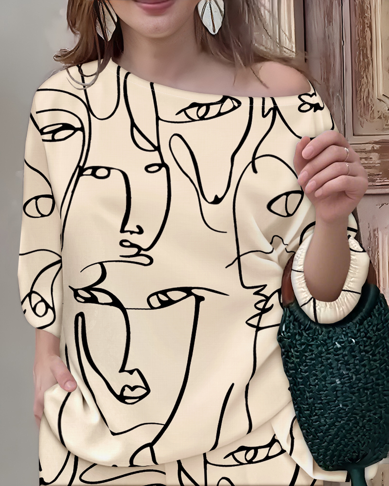 Floral Print Casual Satin Bat Sleeve Top with Straight-Leg Pants Set