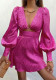 Autumn V-Neck Cut-Out Jacquard Lantern Sleeve Short Dress