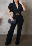 Flutter Sleeve Turn-Down Collar Jumpsuit