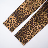 Women's Sexy Leopard Print Contrast Patchwork Tight-Fitting Straight-Leg Pants