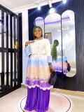 African Gradient Crinkle Plus Size Fashion Loose Casual Chic Two-Piece Pants Set
