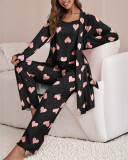 Women's Printed Strap Top + Pants + Coat Three-Piece Set With Belt