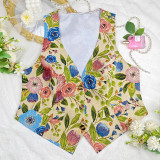 Plus Size Women's Print Sexy V-Neck Vest Floral Sleeveless Top