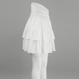 Chiffon White High-Waist A-Line Pleated Casual Skirt Autumn Fashion Short Skirt