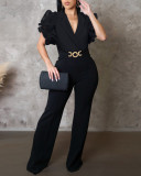 Flutter Sleeve Turn-Down Collar Jumpsuit