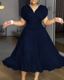 Red V-Neck Sleeveless Slim Waist Pleated A-Line Long Dress