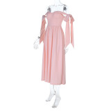 Bow Strap Slim Waist Sexy Low Back Dress Chic Long Gown