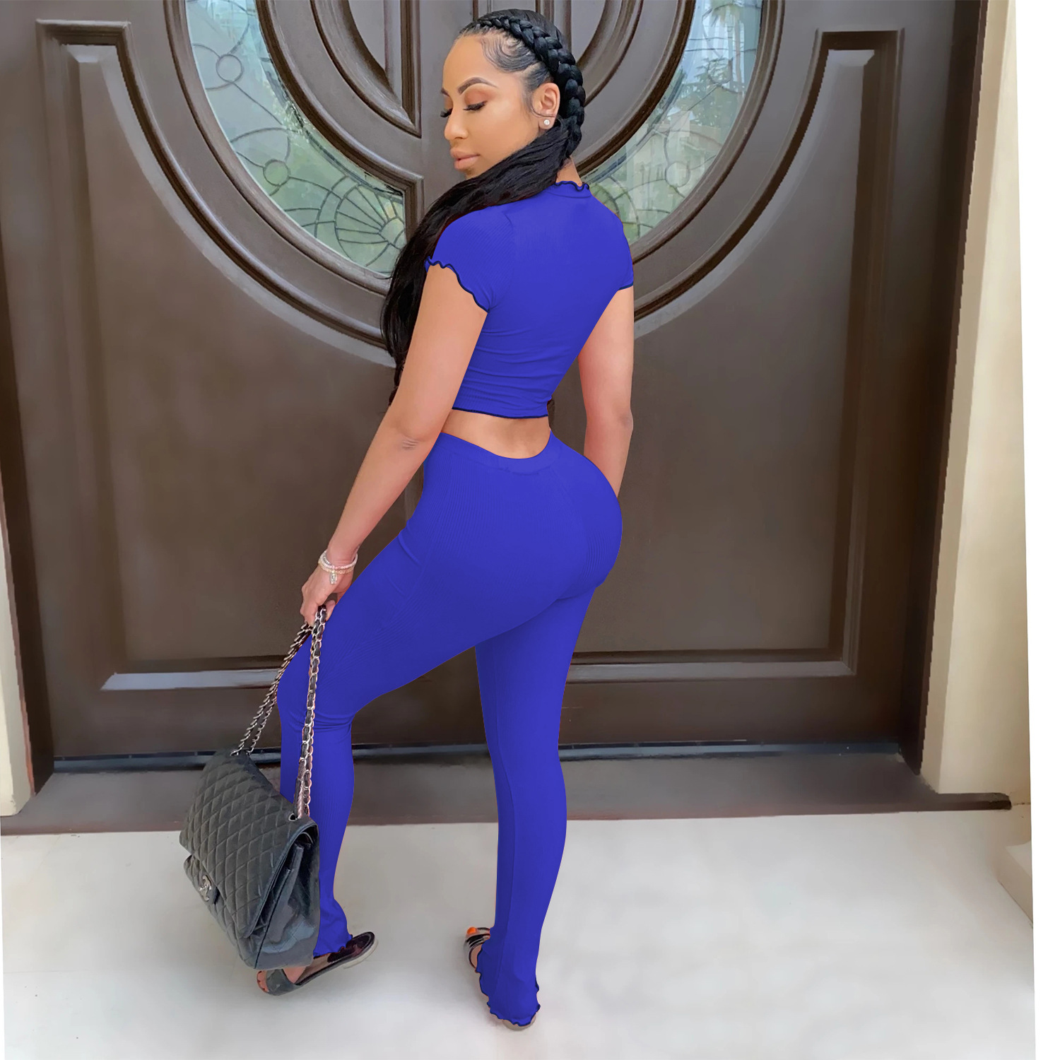 Women Sexy Short-Sleeved Top and Pant Two-Piece Set