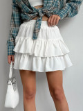Chiffon White High-Waist A-Line Pleated Casual Skirt Autumn Fashion Short Skirt