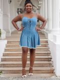 Plus Size Sexy Lace-Up Sleeveless Strap Denim Dress
