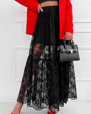 Sexy See-Through Lace A-Line Spring Summer Fashion Long Skirt