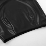 Black Sexy Autumn Winter Mid-Length PU Leather Skirt