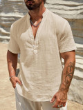 Men's Solid Stand Collar Short-Sleeve Fashion Shirt