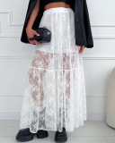 Sexy See-Through Lace A-Line Spring Summer Fashion Long Skirt