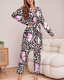 Women's Printed Strap Top + Pants + Coat Three-Piece Set With Belt