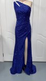 Women sexy one-shoulder slash shoulder sequined evening dress（Tie-Straps）
