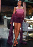 Women Ombre Strapless Off-Shoulder Lace-Up Long-Sleeved Bodycon Dress