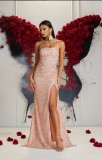 Women formal party strapless sequined luxury evening dress.
