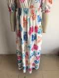 Women Summer Puff-Sleeve Printed Strap Dress