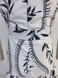 Women Spring/Summer Printed Ruffle V-Neck Sexy Maxi Dress