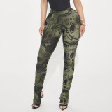 Women Spring/Summer Printed Stretchy Slit Gathered Casual Pants