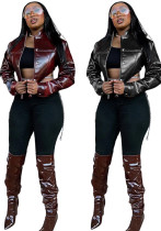 Women Cropped Pu-Leather Jacket Women Cropped Pu-Leather Jacket