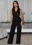Women Casual Sleeveless V-Neck Top and Pants Two-Piece Set