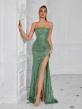 Women formal party strapless sequined luxury evening dress.