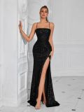 Women formal party strapless sequined luxury evening dress.